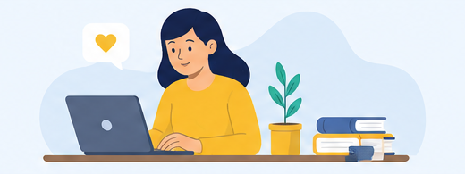 Ilustrasi perempuan membaca artikel melalui laptop