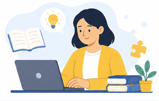 Ilustrasi peserta belajar melalui laptop