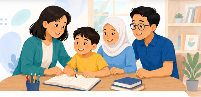 Guru, keluarga, dan anak belajar bersama