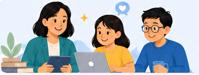 Guru dan anak belajar bersama laptop